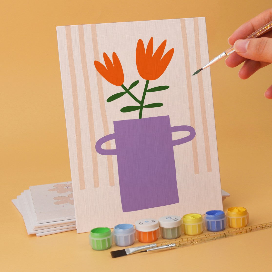 6 Wooden Board Mini Paintings – Vase Full of Blooms