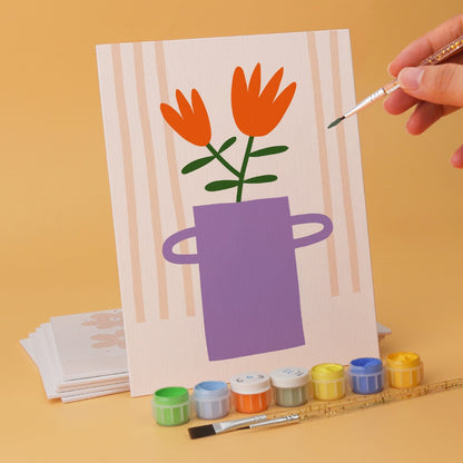 6 Wooden Board Mini Paintings – Vase Full of Blooms
