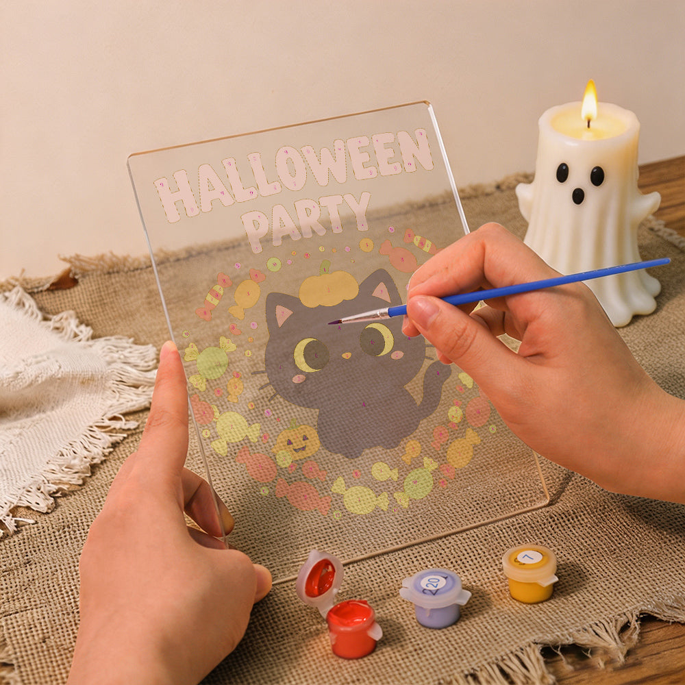 Paint by Number Halloween Lamp - Pumpkin Paws