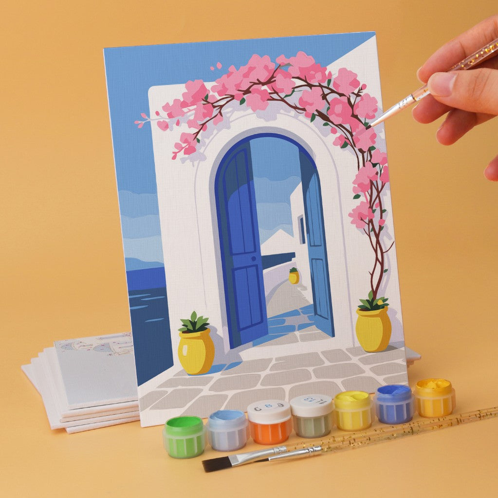 6 Wooden Board Mini Paintings – Santorini Escape
