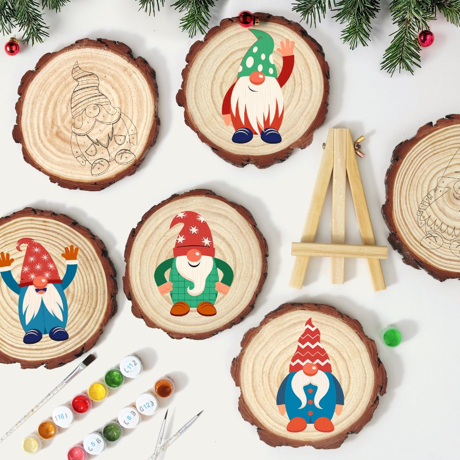 Paint by Number Pine Wood Slice - Christmas Gnome
