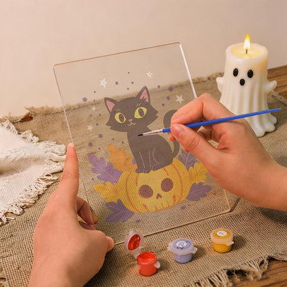 Paint by Number Halloween Lamp - Pumpkin Cat