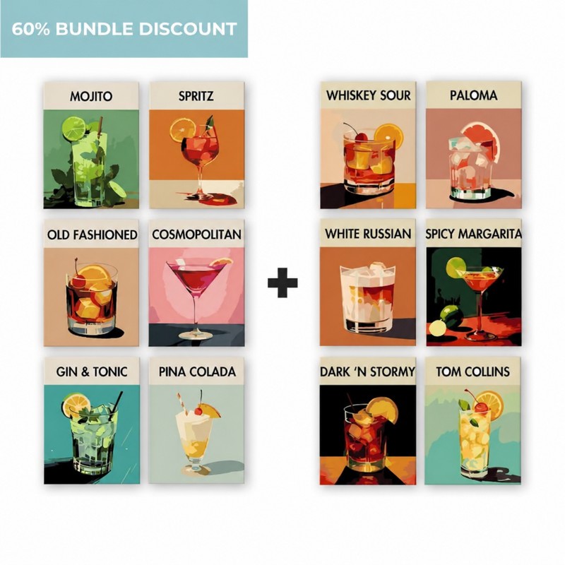 Paint by numbers - 12 Mini Paintings | Deluxe Cocktail Bundle