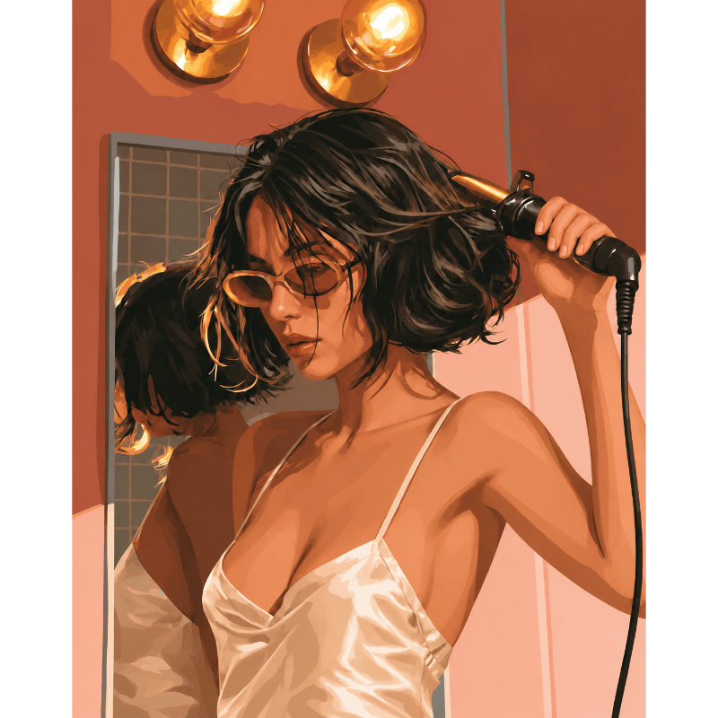 Fer à boucler, nuisette en satin | Peinture à numéros