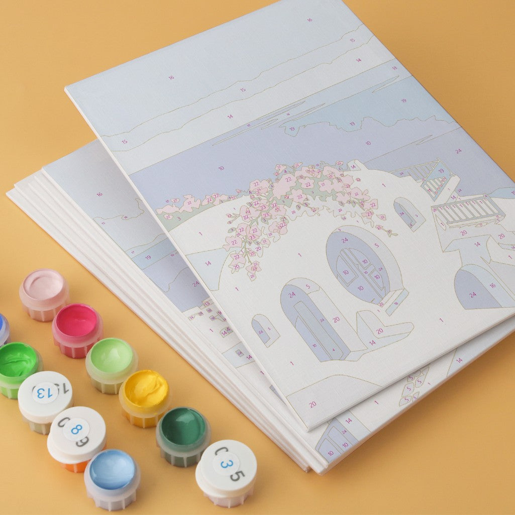6 Wooden Board Mini Paintings – Santorini Escape