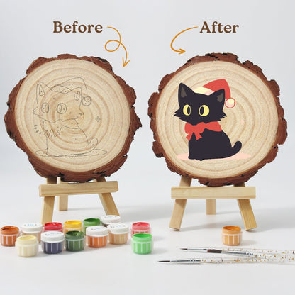 Paint by Number Pine Wood Slice - Christmas Cat