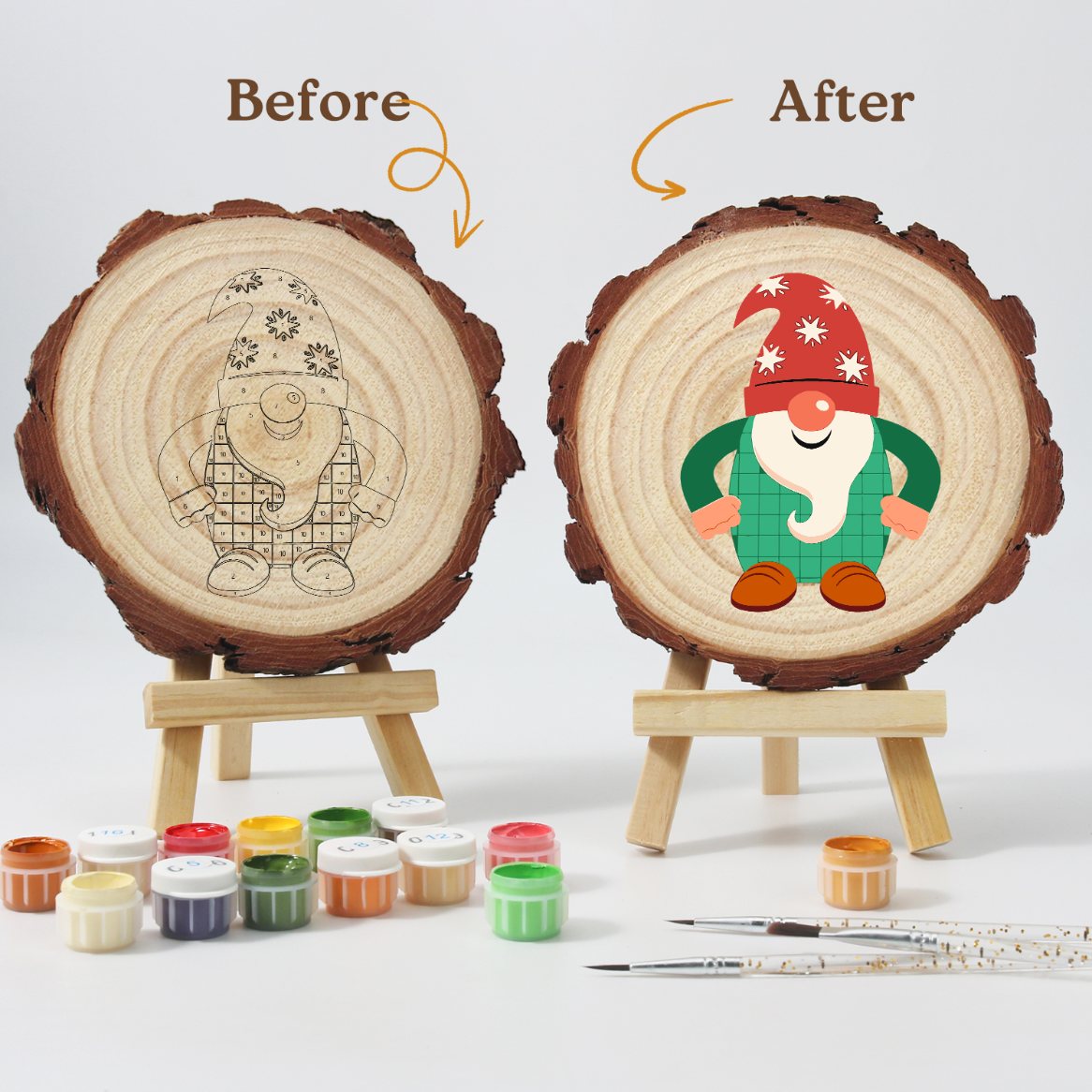 Paint by Number Pine Wood Slice - Christmas Gnome