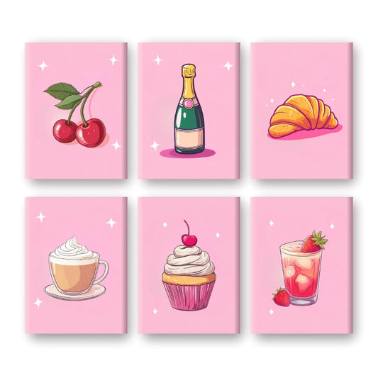 6 Mini Paintings - Snacks & Drinks Set-Paint by numbers