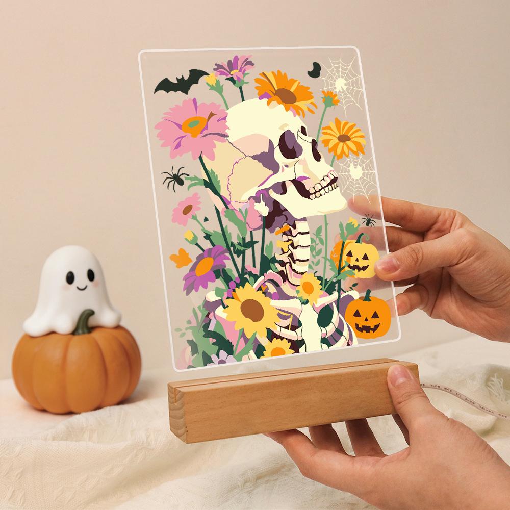 Paint by Number Halloween Lamp - Flower Skull