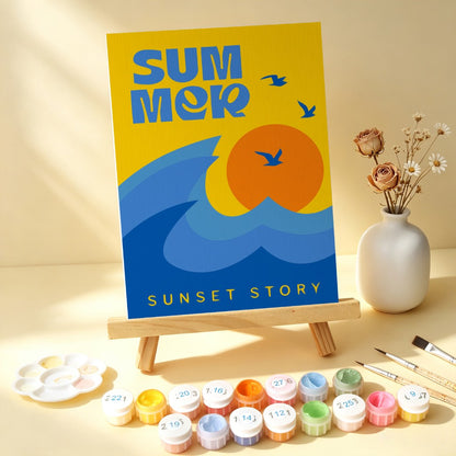 6 Wooden Board Mini Paintings – Summer Sunset Story