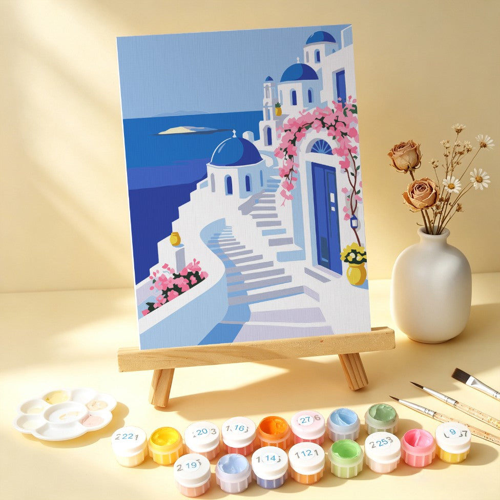 6 Wooden Board Mini Paintings – Santorini Escape