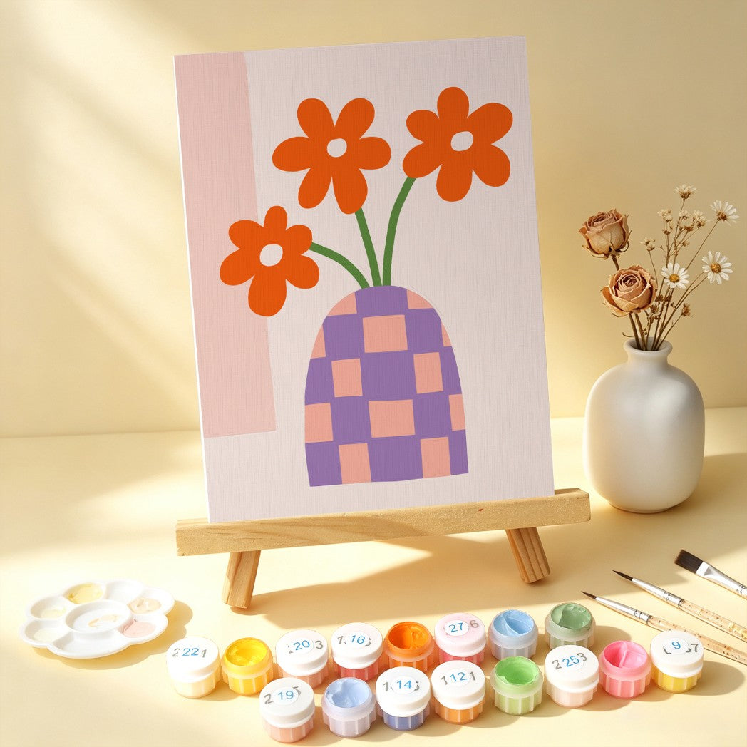 6 Wooden Board Mini Paintings – Vase Full of Blooms