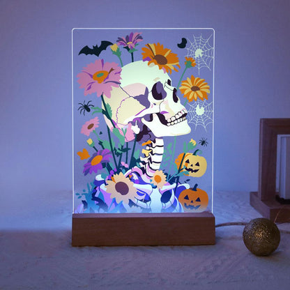 Paint by Number Halloween Lamp - Flower Skull