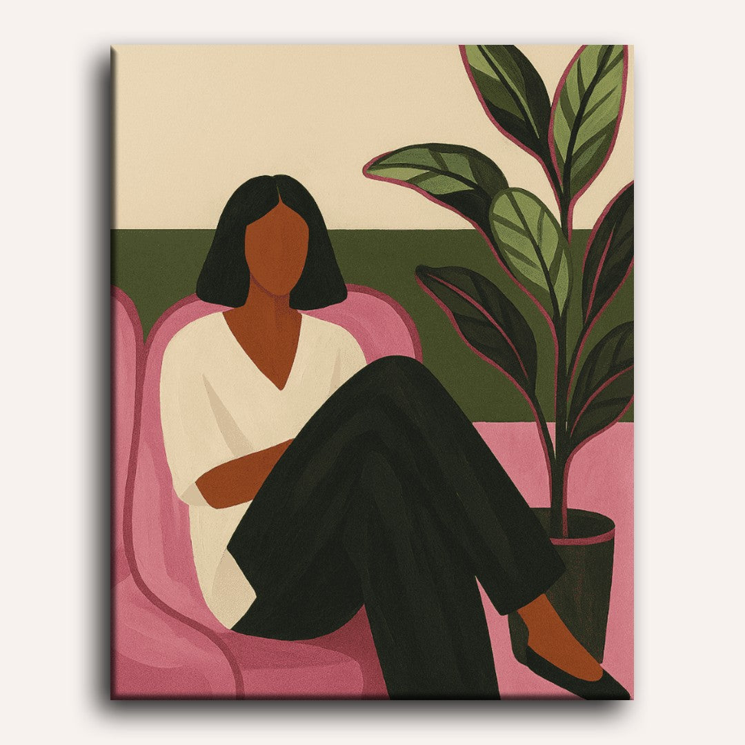 Woman and the Ficus plant | Paint by Numbers