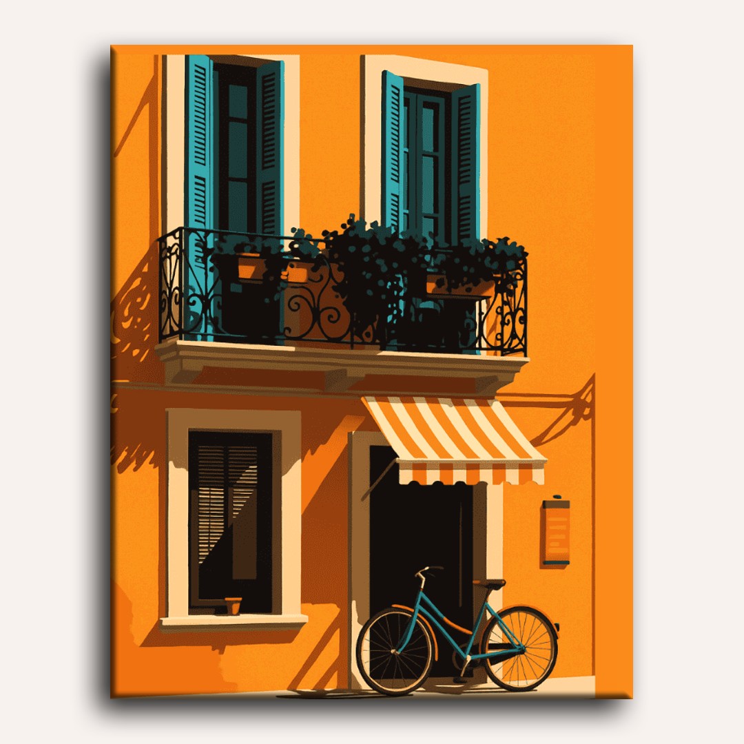 Bike at the orange house | Paint by Number