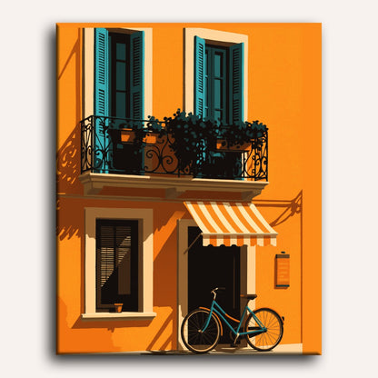 Bike at the orange house | Paint by Number