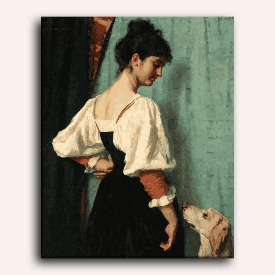 Woman, with ‘Puck’ the Dog - Therese Schwartze | Paint by Number