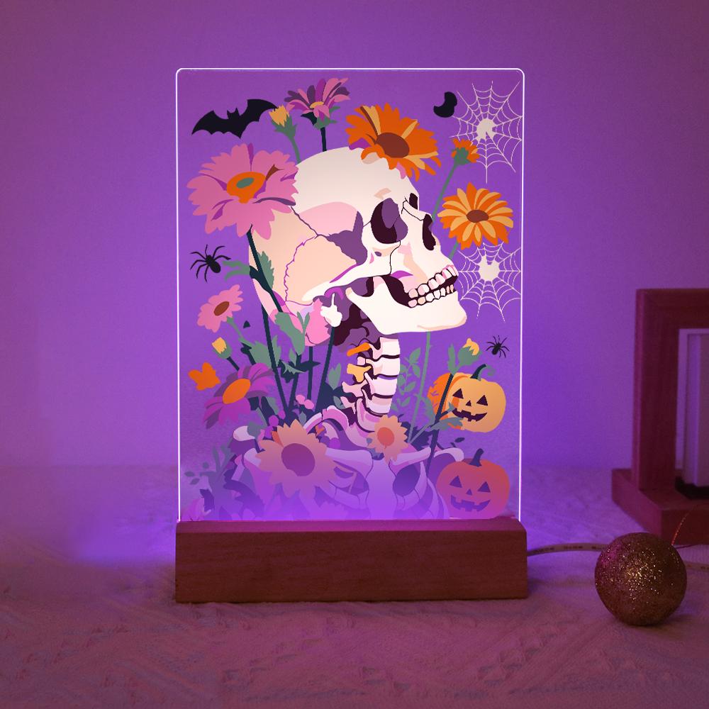 Paint by Number Halloween Lamp - Flower Skull