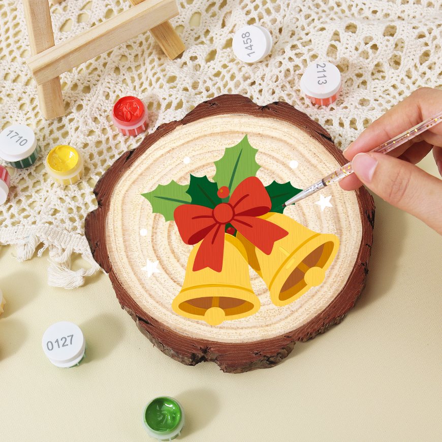 Paint by Number Pine Wood Slice - Christmas Bells