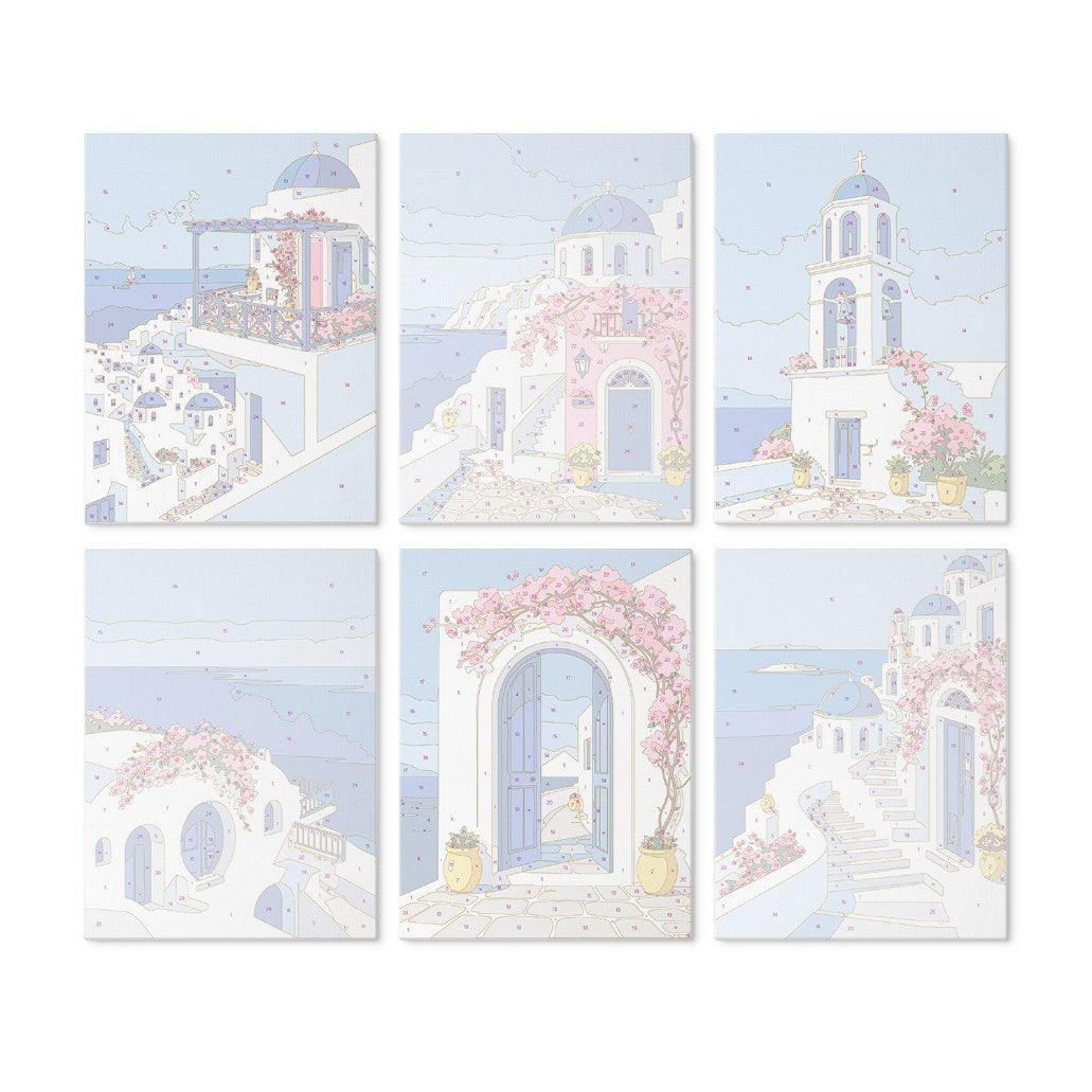 6 Wooden Board Mini Paintings – Santorini Escape