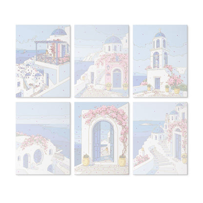 6 Wooden Board Mini Paintings – Santorini Escape