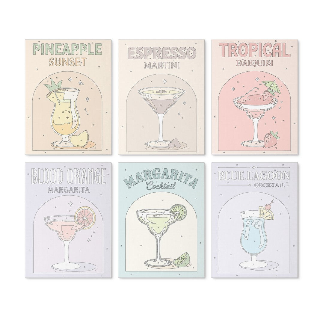 6 Wooden Board Mini Paintings – Colorful Cocktails