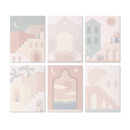6 Wooden Board Mini Paintings – Desert Doorways