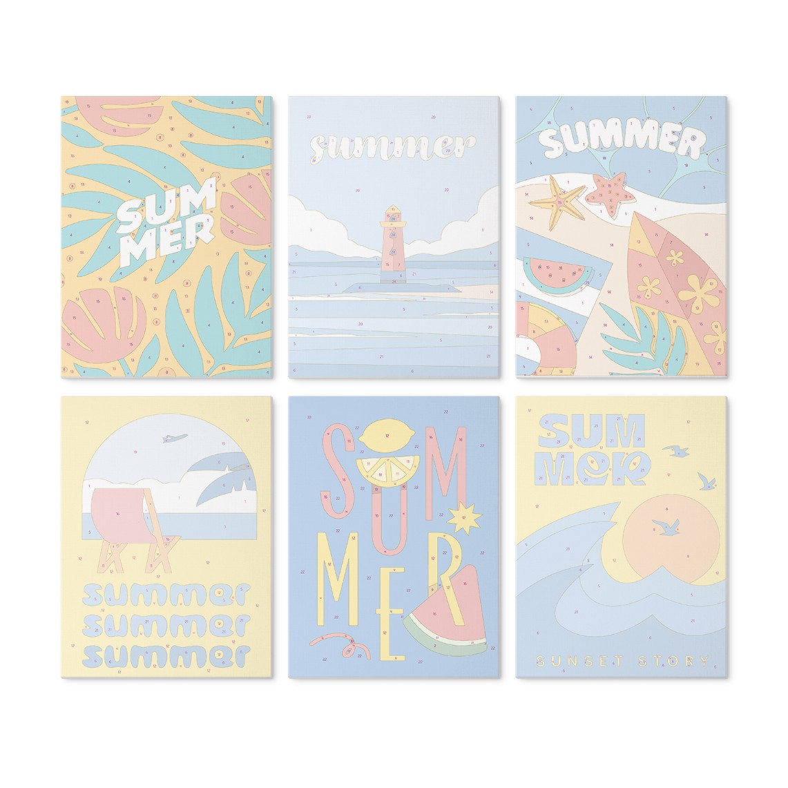 6 Wooden Board Mini Paintings – Summer Sunset Story