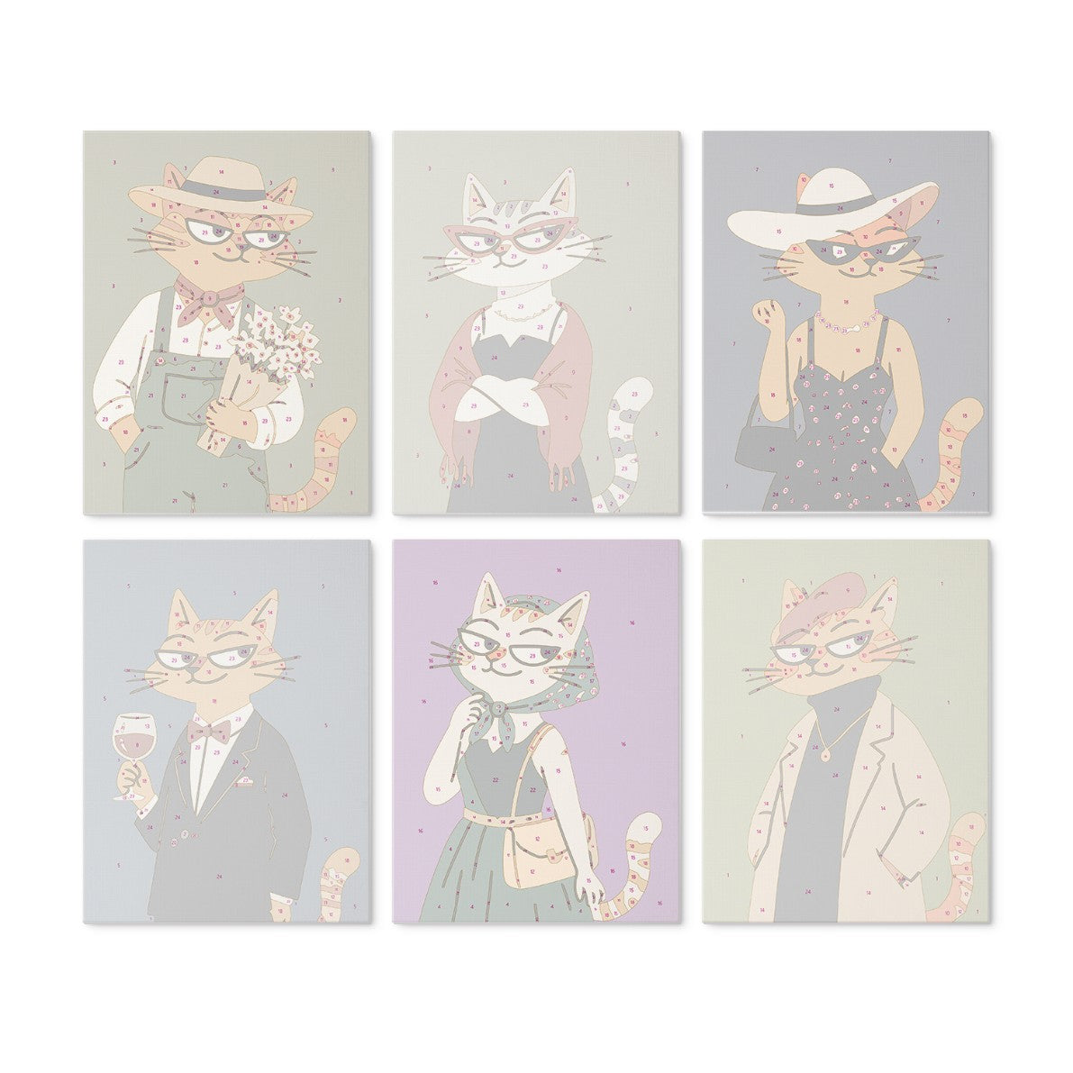 6 Wooden Board Mini Paintings – Fashionable Felines
