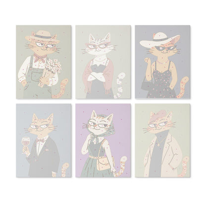 6 Wooden Board Mini Paintings – Fashionable Felines