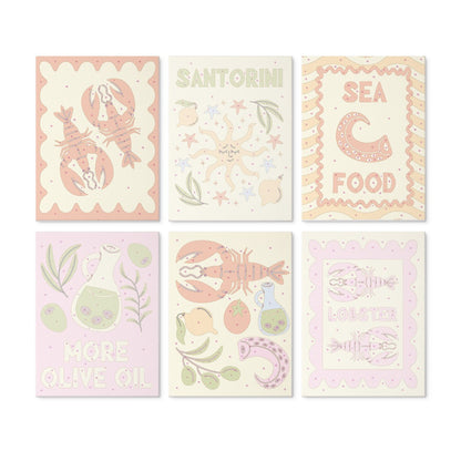 6 Wooden Board Mini Paintings – Mediterranean Catch