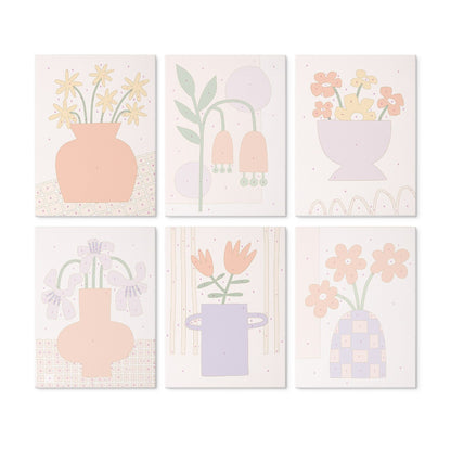 6 Wooden Board Mini Paintings – Vase Full of Blooms
