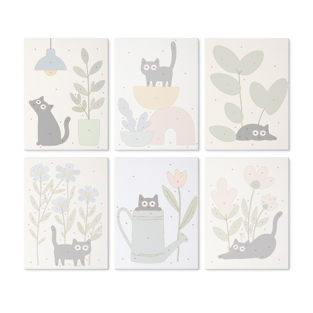 6 Wooden Board Mini Paintings – Cats Among Plants