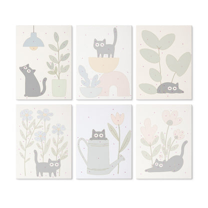 6 Wooden Board Mini Paintings – Cats Among Plants