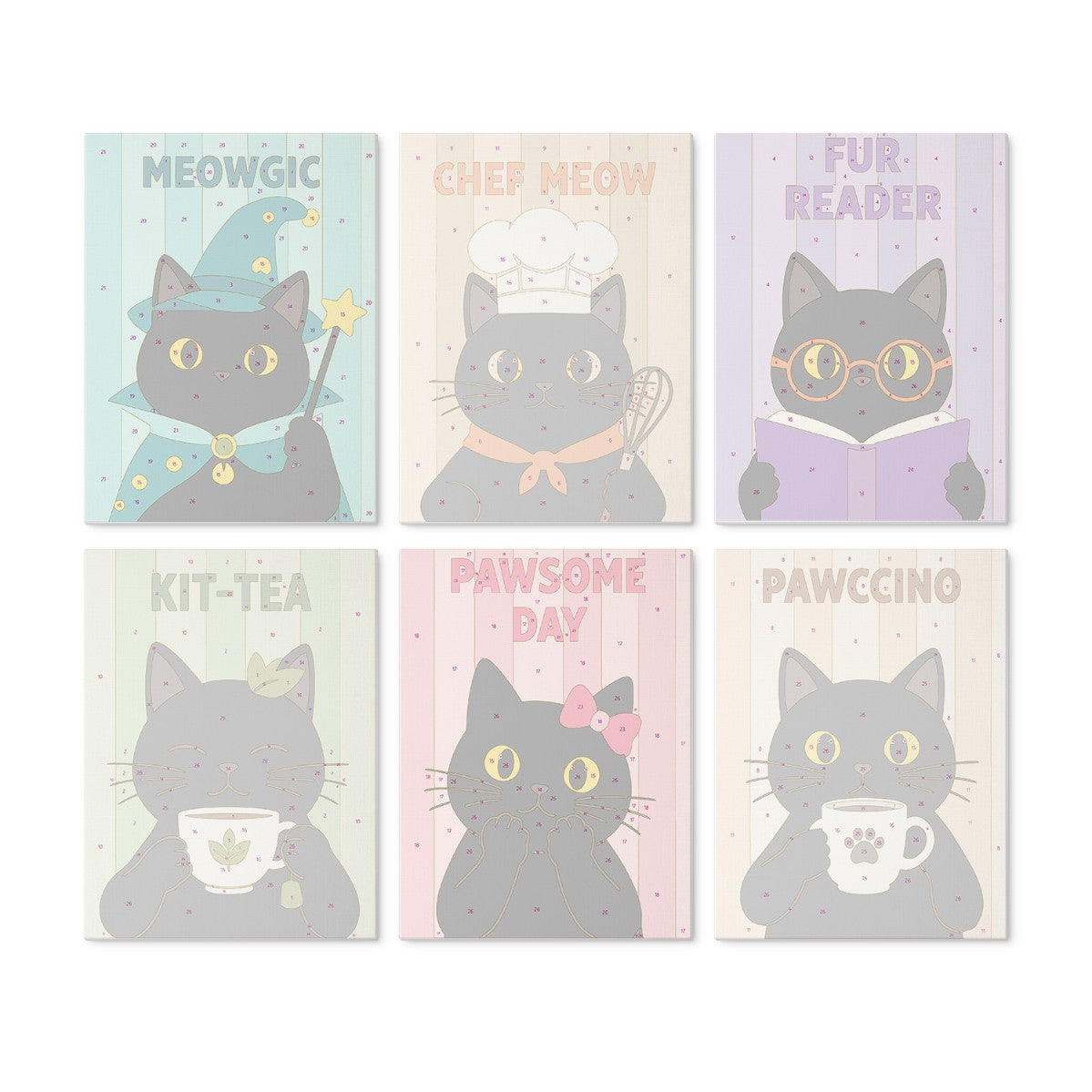 6 Wooden Board Mini Paintings – Coffee & Whiskers