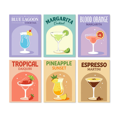 6 Wooden Board Mini Paintings – Colorful Cocktails