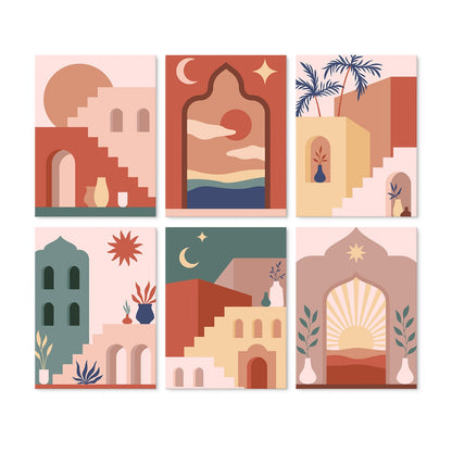 6 Wooden Board Mini Paintings – Desert Doorways