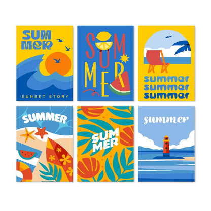 6 Wooden Board Mini Paintings – Summer Sunset Story
