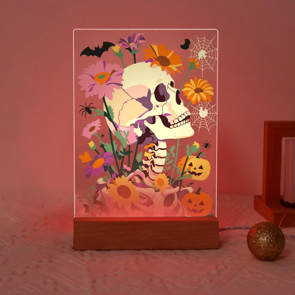 Paint by Number Halloween Lamp - Flower Skull