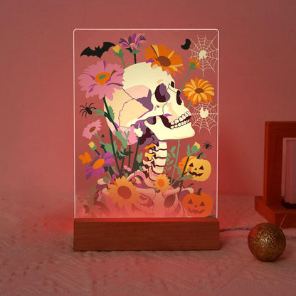 Paint by Number Halloween Lamp - Flower Skull