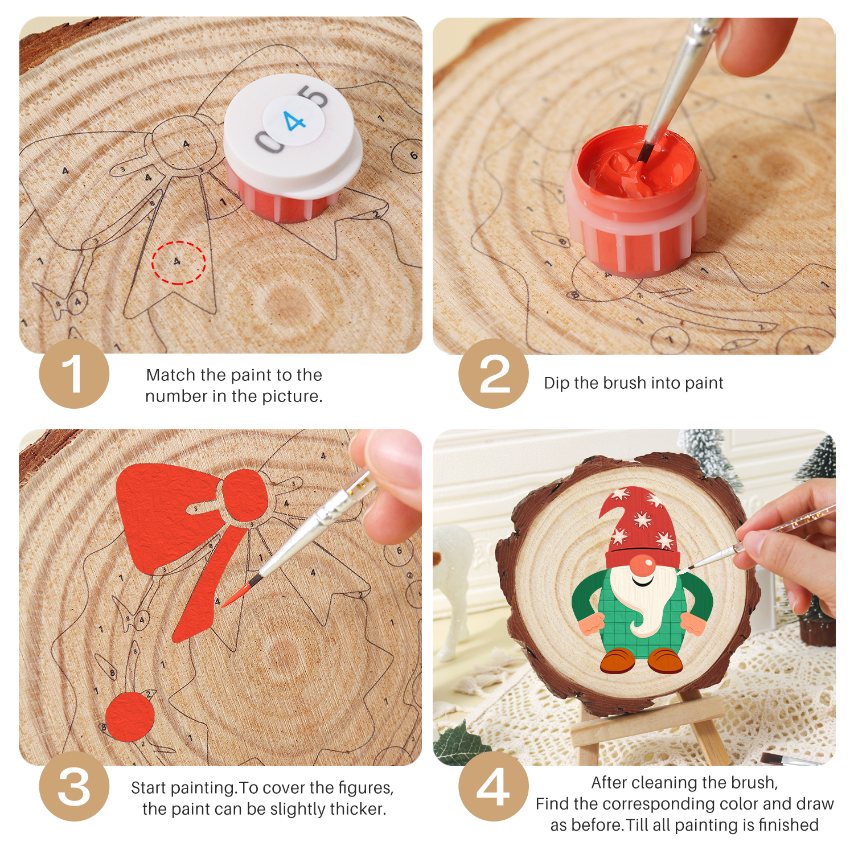 Paint by Number Pine Wood Slice - Christmas Gnome