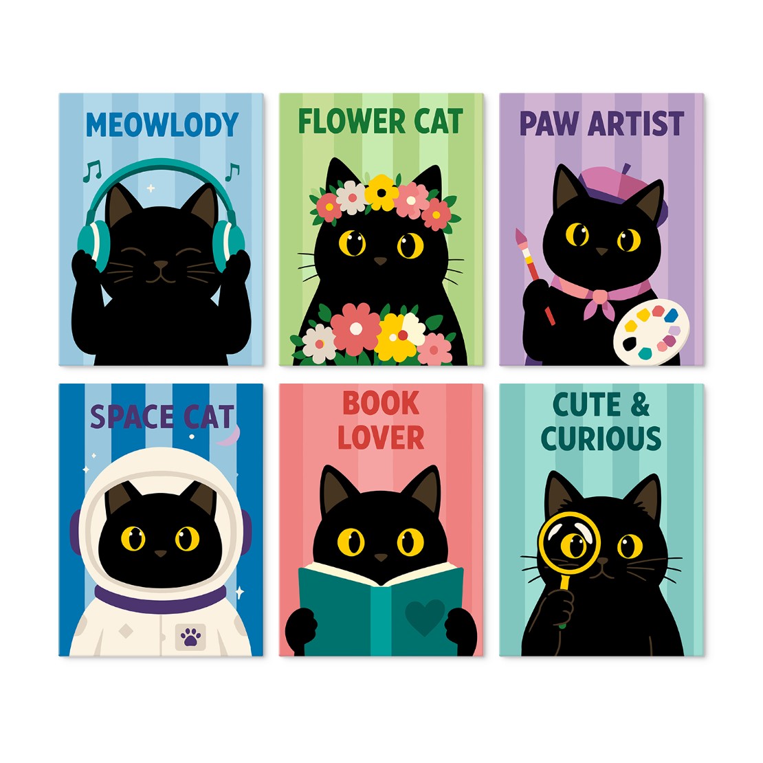 6 Wooden Board Mini Paintings – Cat of All Trades