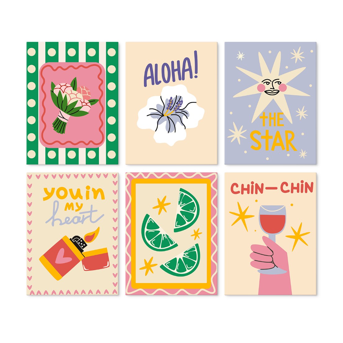 6 Wooden Board Mini Paintings – Cheers and Wishes