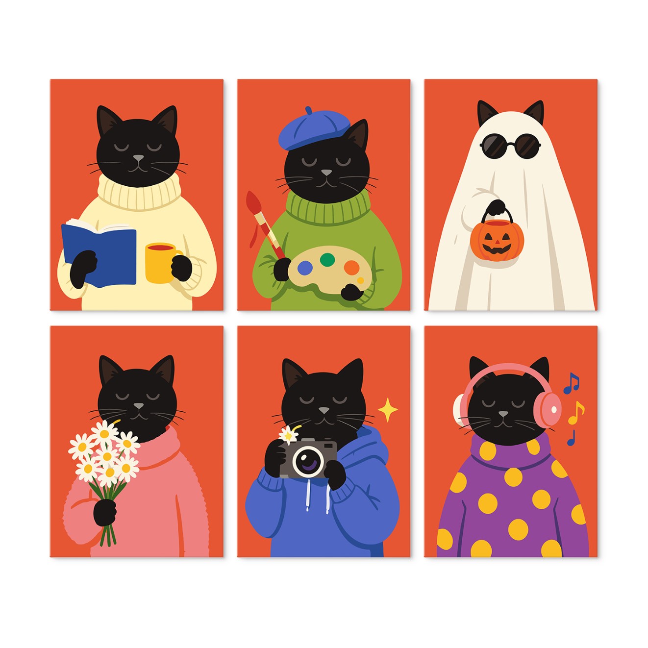 6 Wooden Board Mini Paintings – Cozy Cat Sason