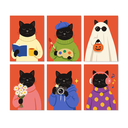6 Wooden Board Mini Paintings – Cozy Cat Sason