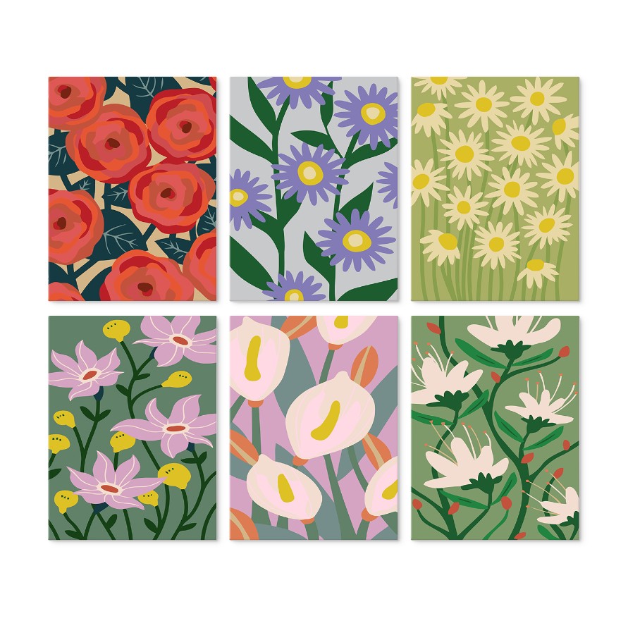 6 Wooden Board Mini Paintings – Bold Blooms