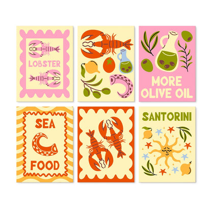6 Wooden Board Mini Paintings – Mediterranean Catch