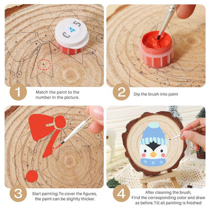 Paint by Number Pine Wood Slice - Christmas Penguin