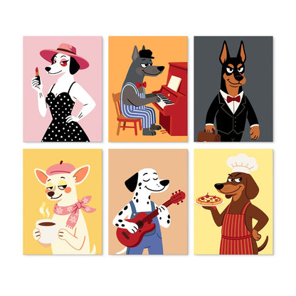6 Wooden Board Mini Paintings – Dapper Dogs