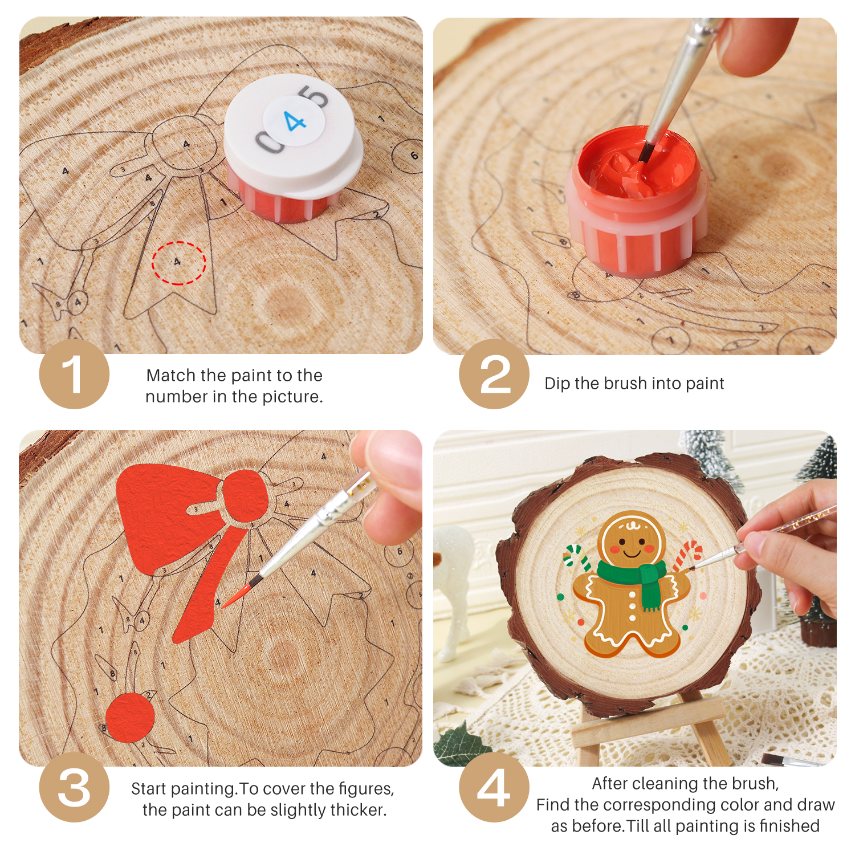 Paint by Number Pine Wood Slice - Gingerbread Man